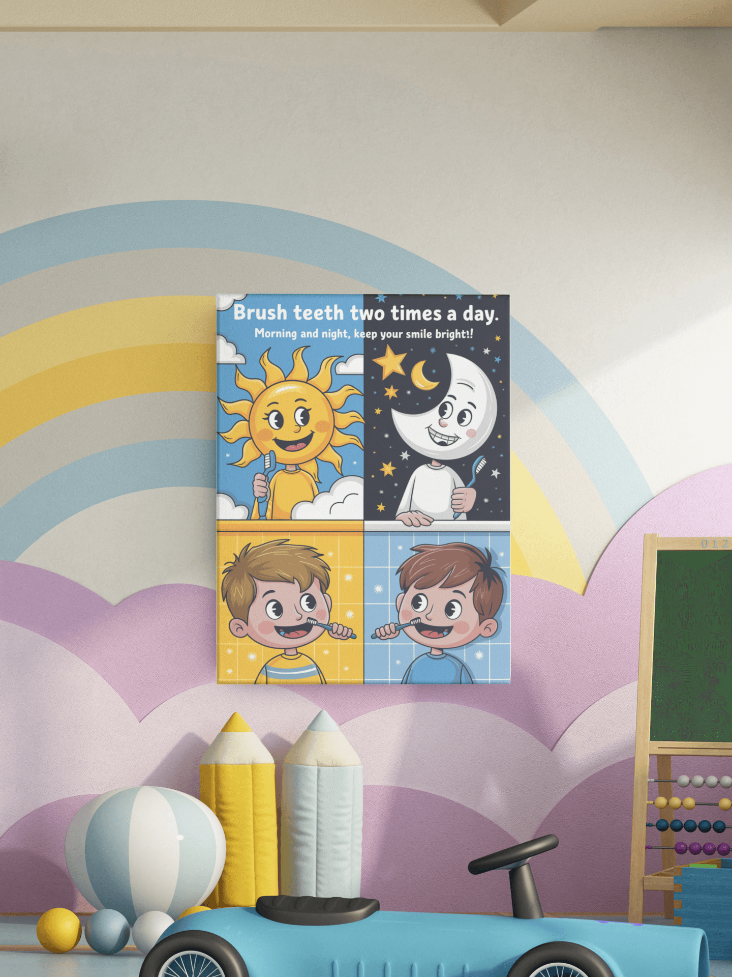 Brush teeth - Kids Poster with self adhesive strips