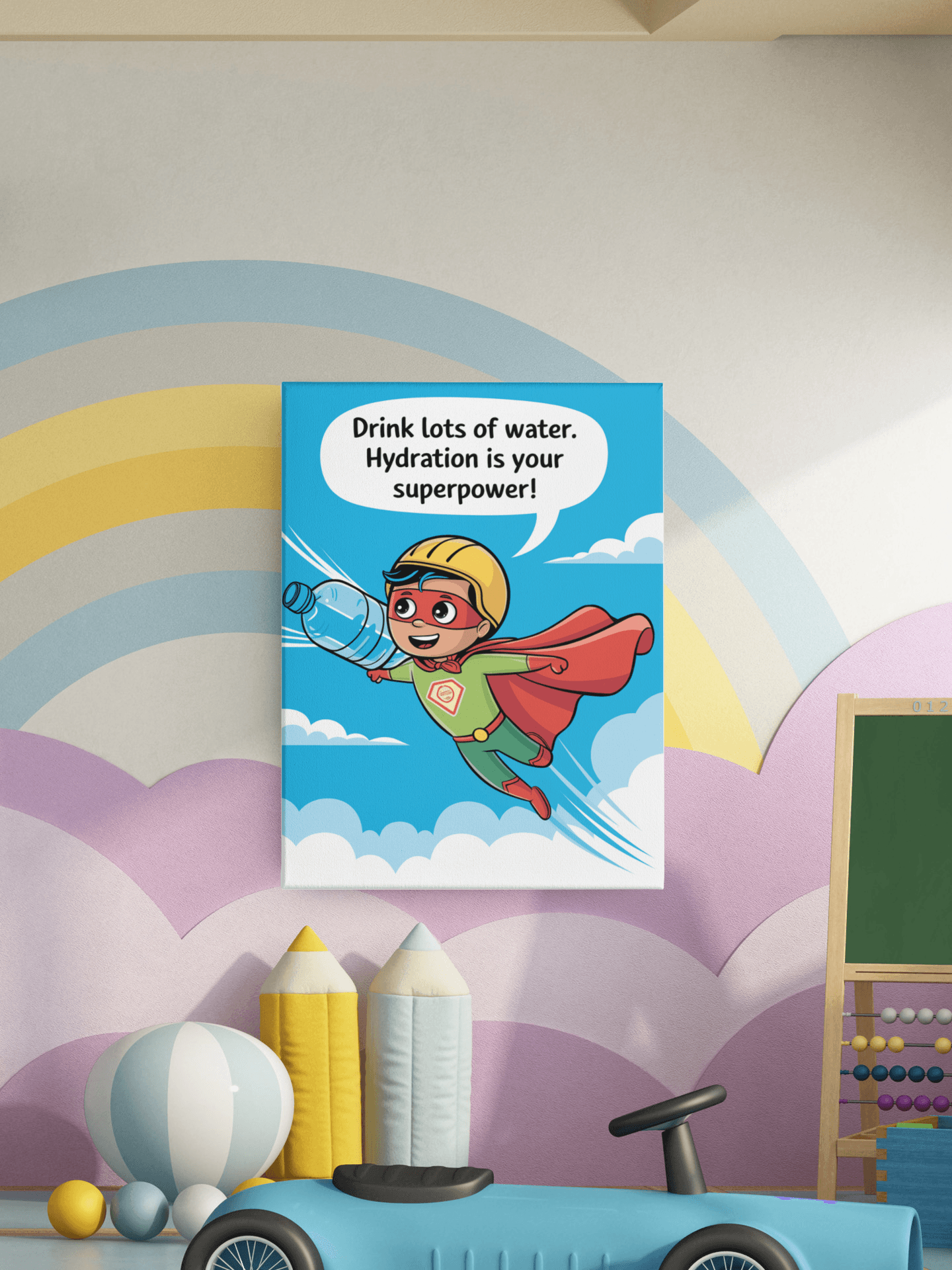 Drink water - Kids Poster with self adhesive strips