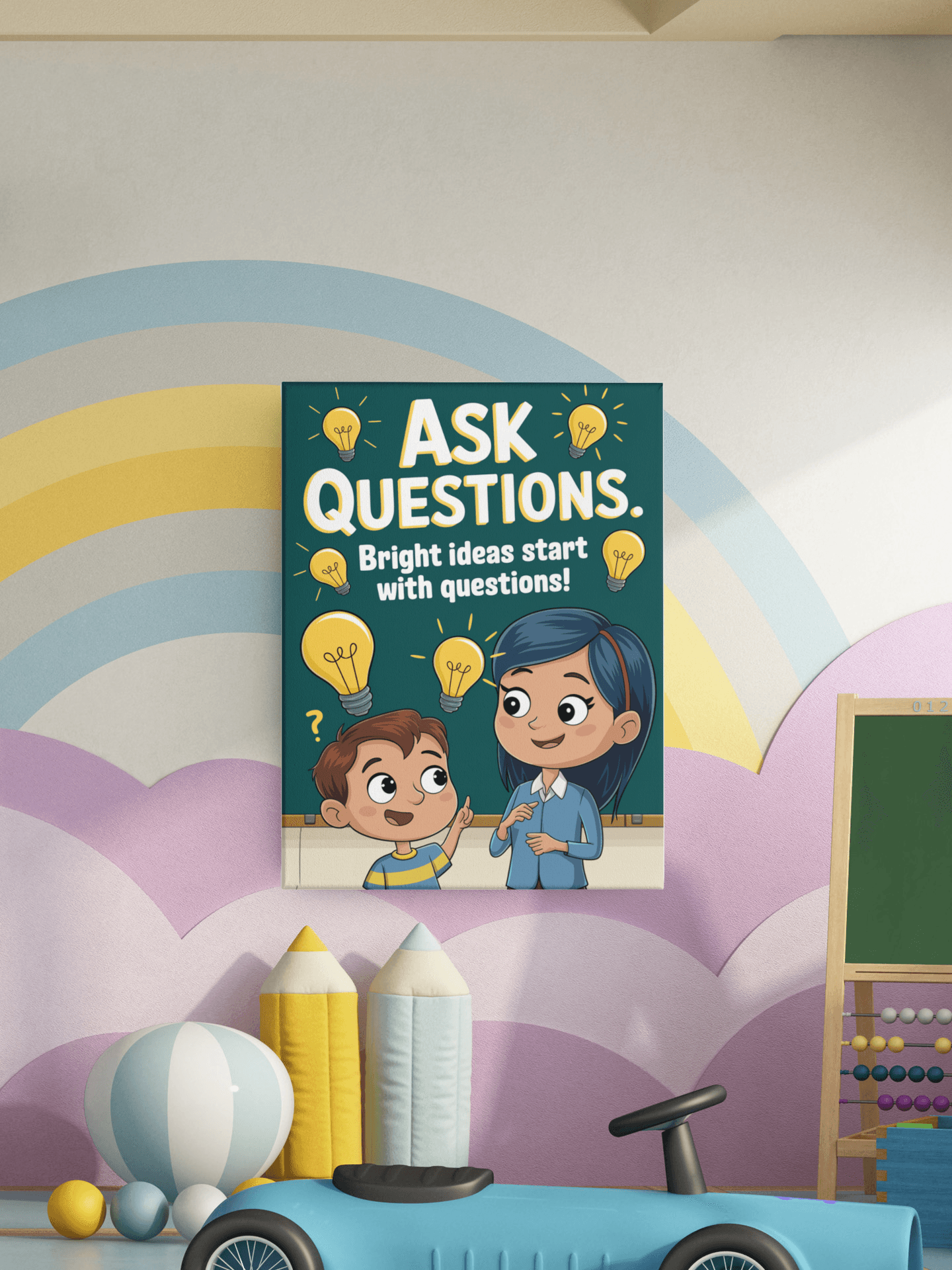Ask Questions - Kids Poster with self adhesive strips
