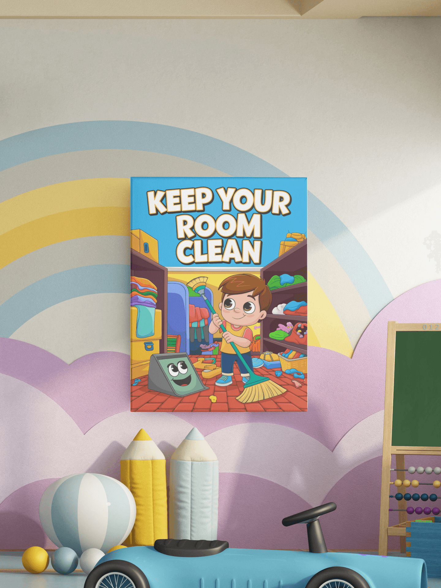 Keep Your Room Clean - Kids Poster with self adhesive strips