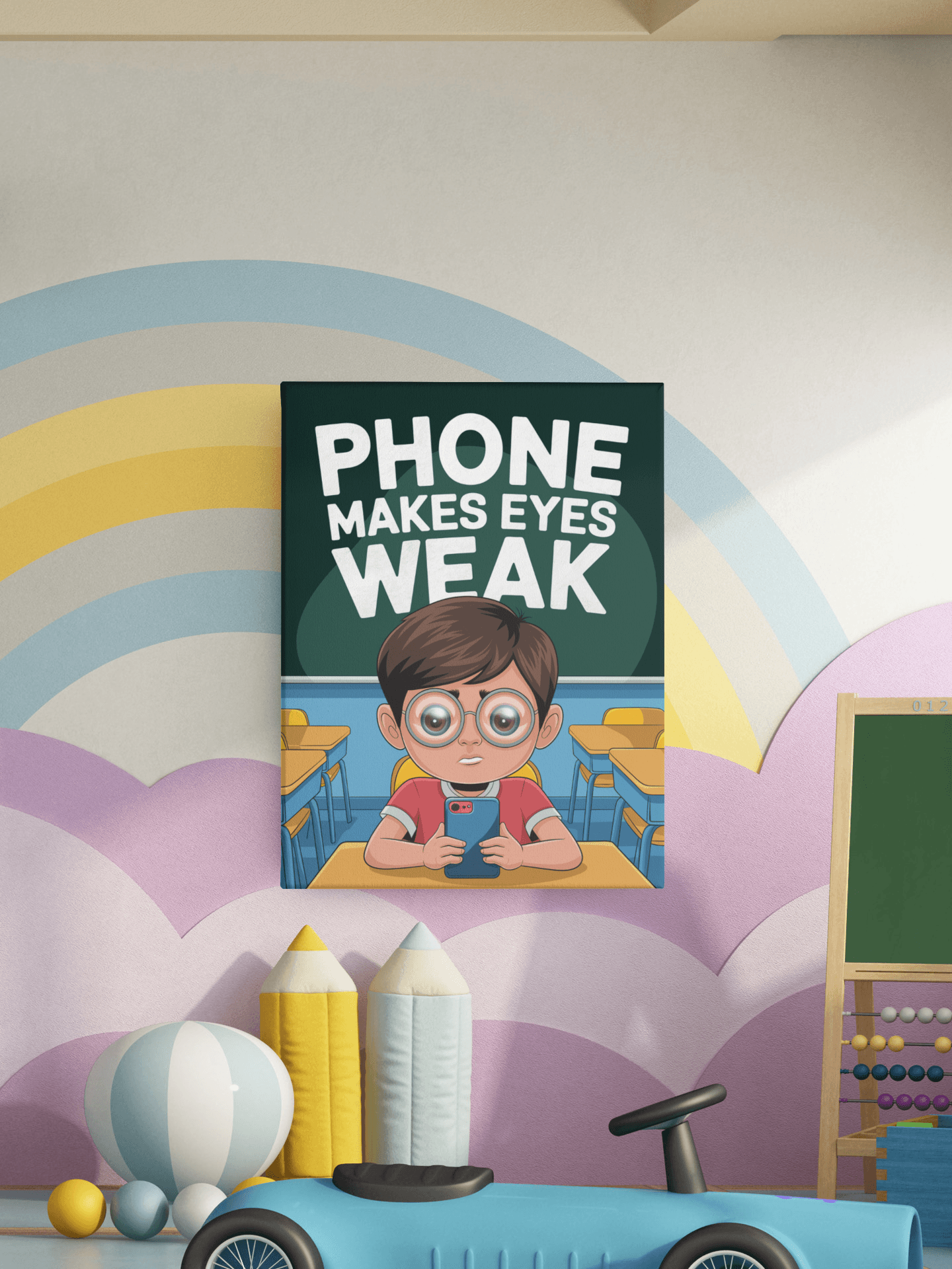 Phone Makes Eyes Weak - Kids Poster with self adhesive strips