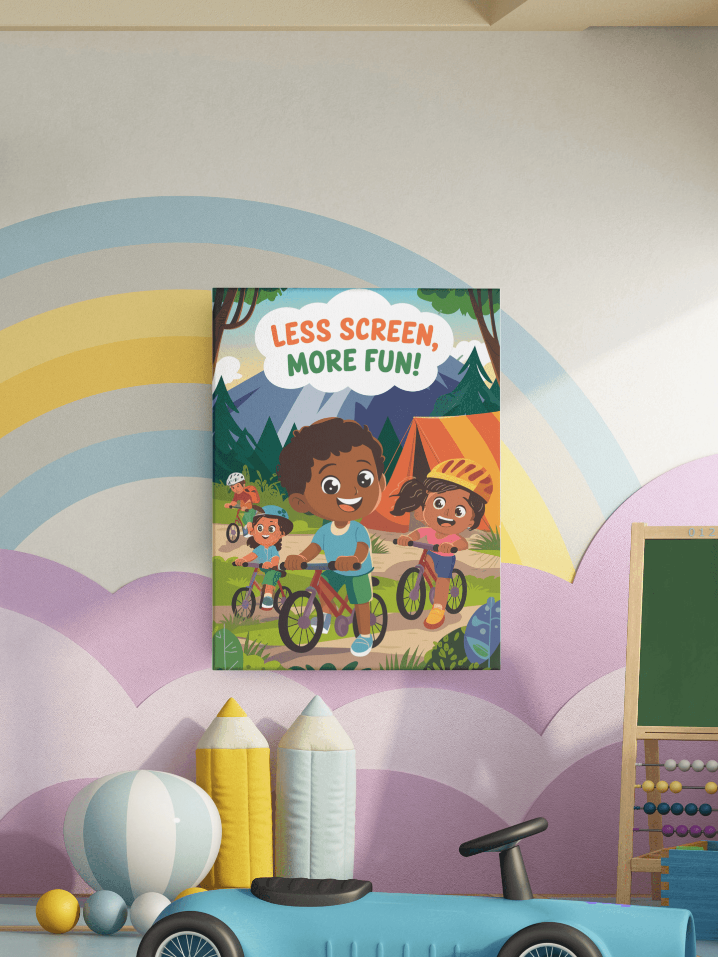 Less Screen More Fun - Kids Poster with self adhesive strips