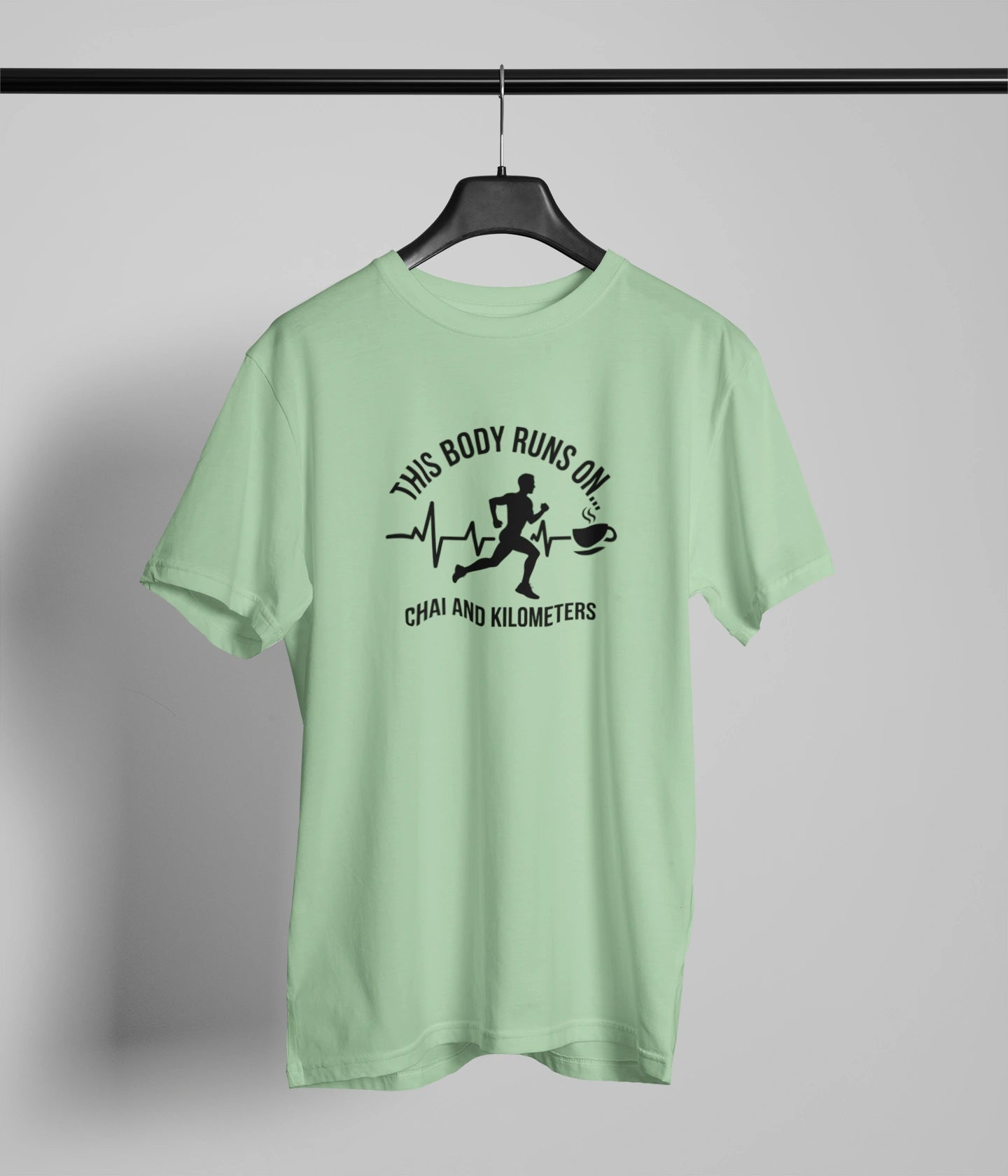 This body runs on chai and KMs Tshirt