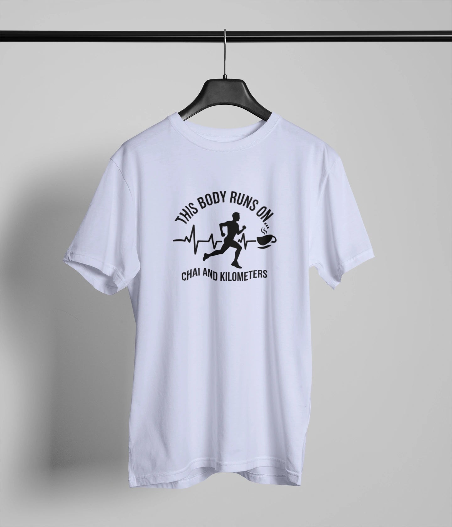 This body runs on chai and KMs Tshirt