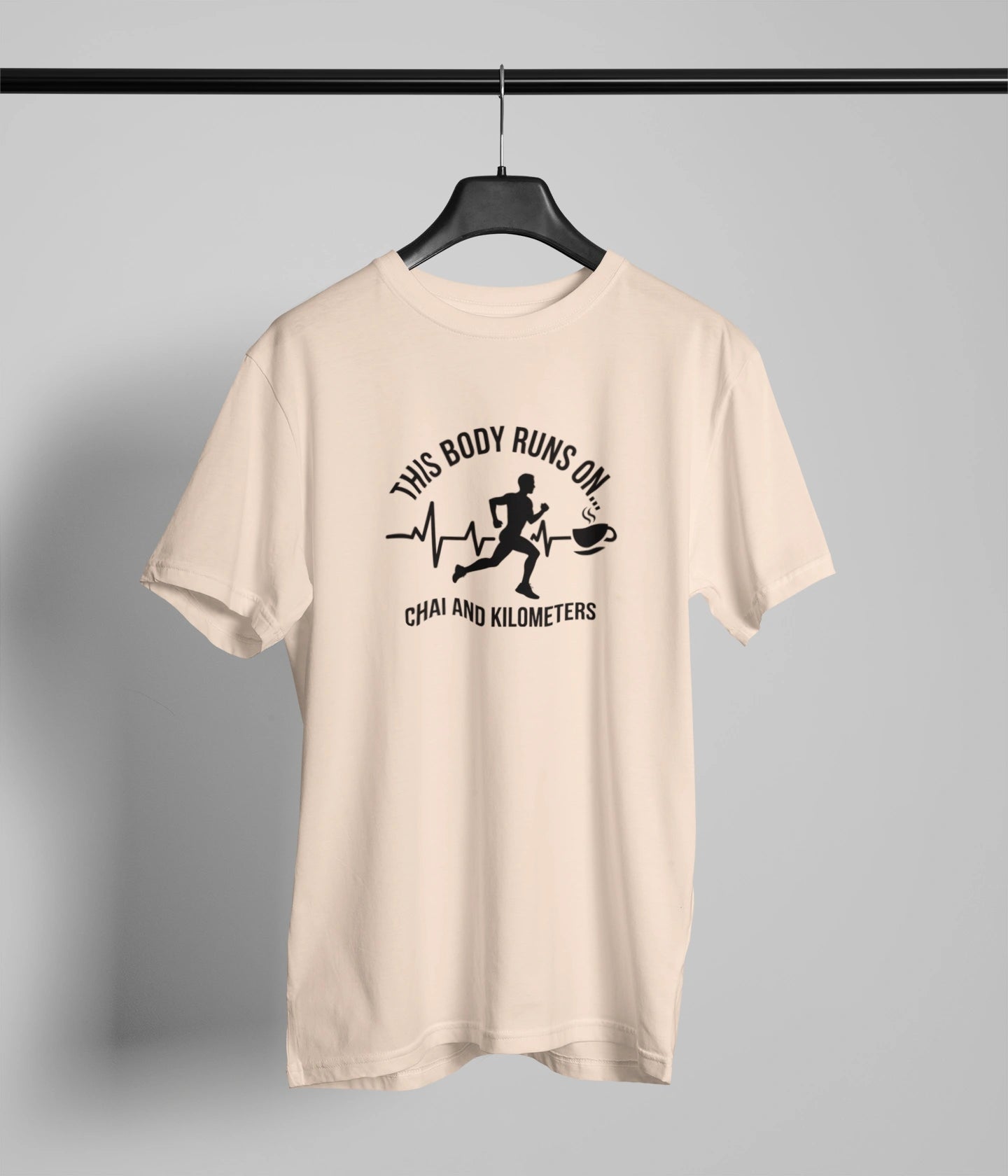 This body runs on chai and KMs Tshirt