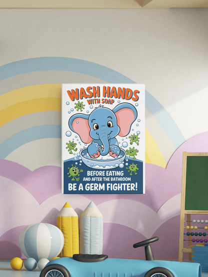 Wash Hands - Kids Poster with self adhesive strips