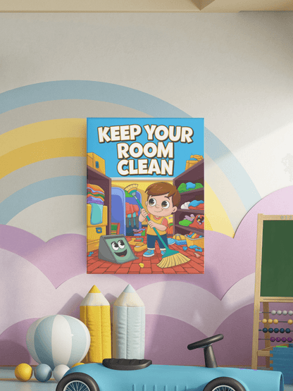 Keep Your Room Clean - Kids Poster with self adhesive strips