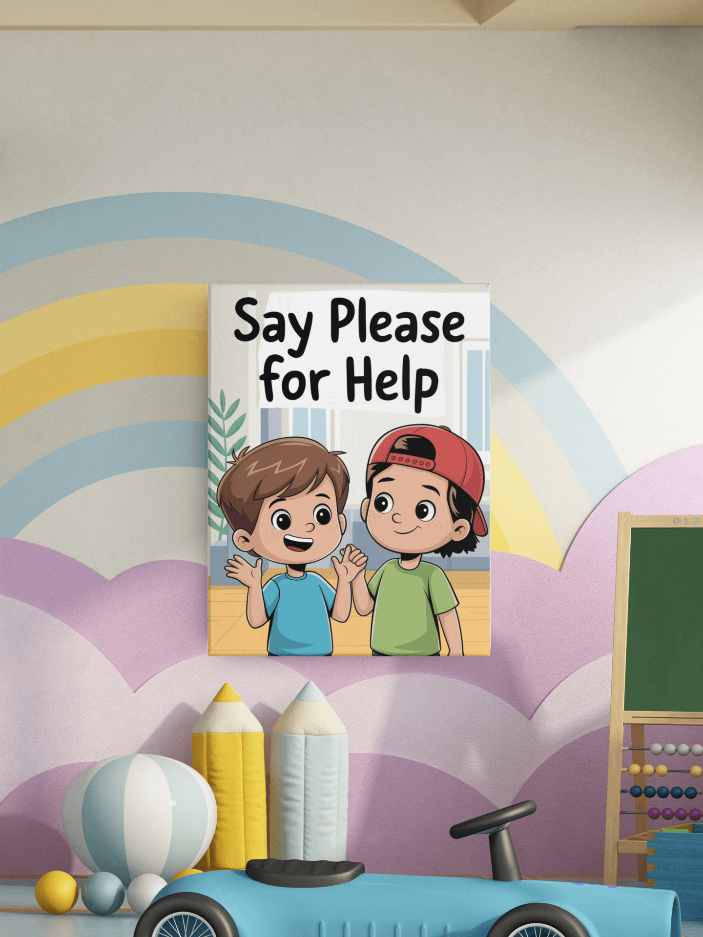 Say Please for Help - Kids Poster with self adhesive strips
