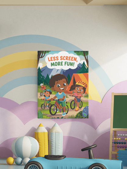 Less Screen More Fun - Kids Poster with self adhesive strips